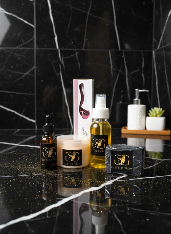 Glitter Glow Lotion (Body & Face), Skin Hydrator(body), Skin hydrator(Face), Black Soap & Dermaro